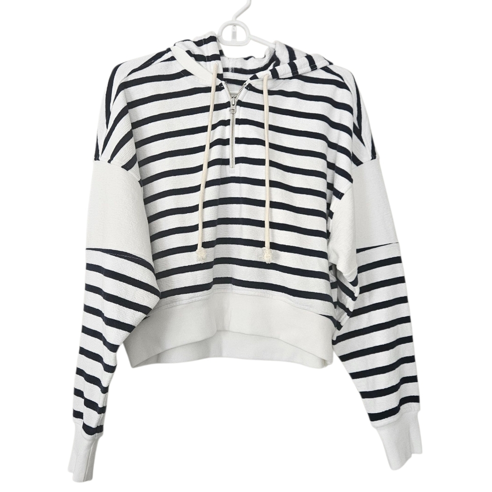 Aerie Cropped Striped Black White Hoodie Size XS